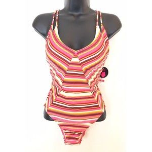No Boundaries Junior’s Cheeky One Piece Swimsuit Multi Color Sz S 3-5 Adj Straps